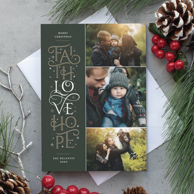 Tarjeta Festiva Faith Love Hope Multi Photo Holiday Card (Subido por el creador)