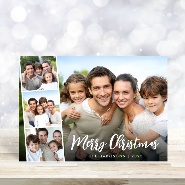 Tarjeta Festiva Faja de Fotos de Ferry Christmas White Script (Share the love and warmth of the season with your personalized photo Christmas card)