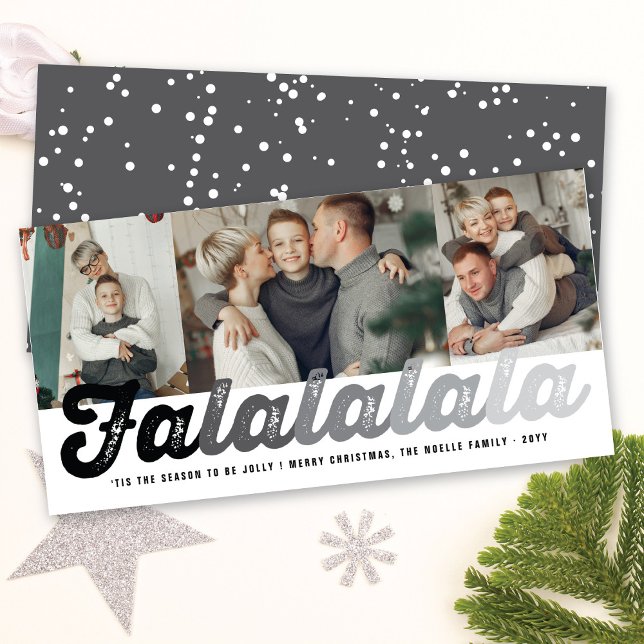 Tarjeta Festiva Falalalala Gray Ombre Script Fun Navidades 3 Foto (Subido por el creador)