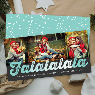 Tarjeta Festiva Falalalala Mint Ombre Script Fun Navidades 3 Foto