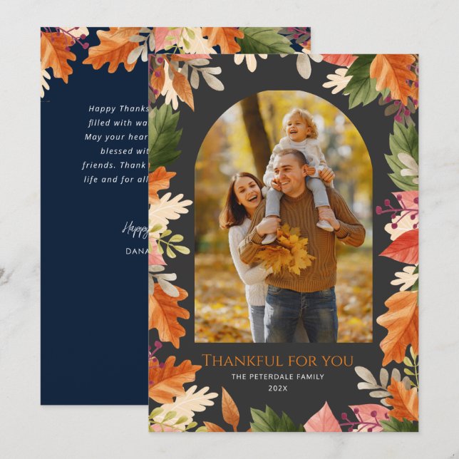 Tarjeta Festiva Fall autumn leaves photo thanksgiving  (Anverso / Reverso)