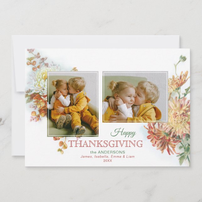 Tarjeta Festiva Fall Colours Floral Thanksending 2-Photo (Anverso)