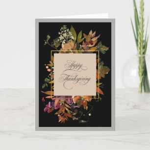 Tarjeta Festiva Fall Floral Elegant Script Acción de Gracias