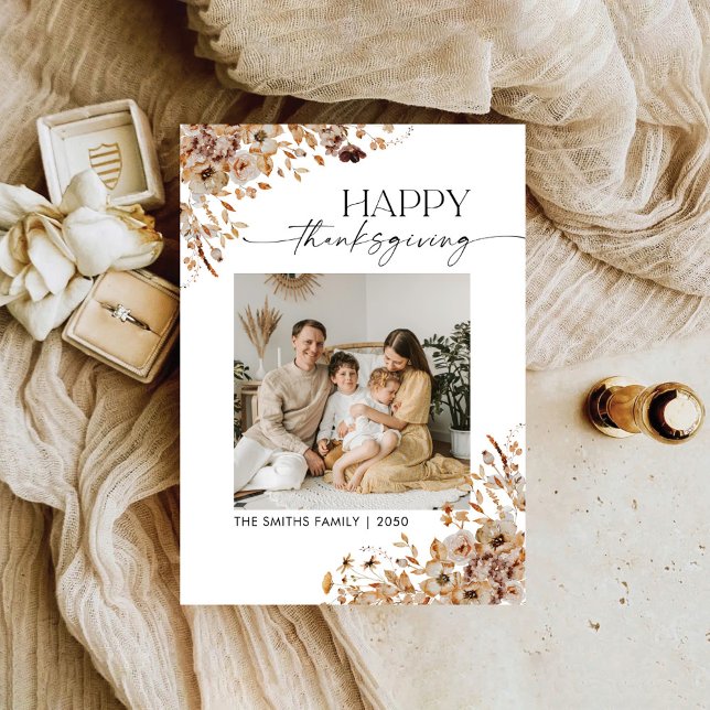 Tarjeta Festiva Fall Leaves Thanksgiving Flat Holiday Card (Subido por el creador)