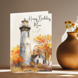Tarjeta Festiva Fall Lighthouse Feliz cumpleaños, mamá