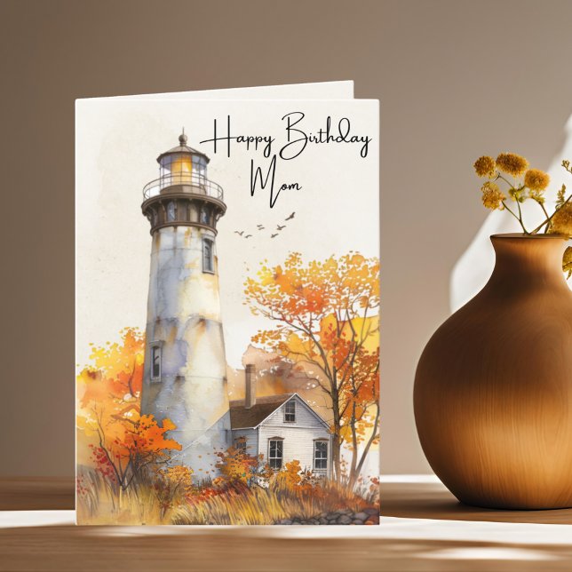 Tarjeta Festiva Fall Lighthouse Feliz cumpleaños, mamá (Subido por el creador)