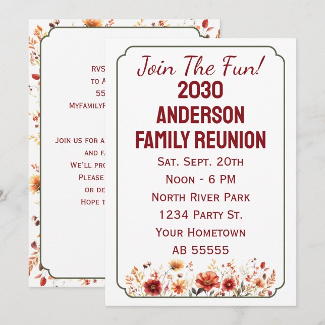 Tarjeta Festiva Fall Wildflower Join The Fun Family Reunion Card (Anverso / Reverso)