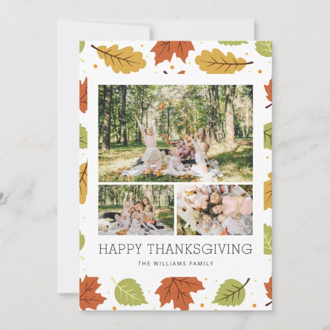 Tarjeta Festiva Falling Leaves Photo Happy Thankending Card (Anverso)