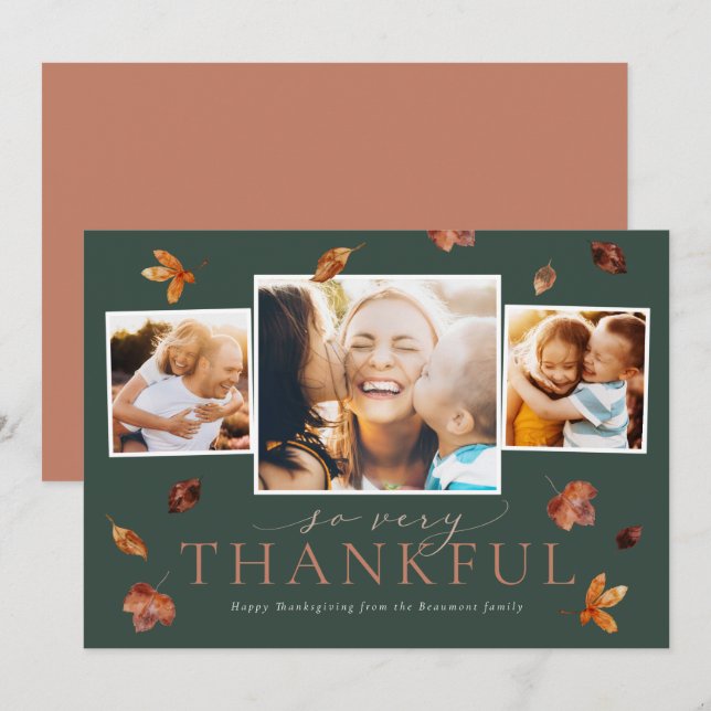 Tarjeta Festiva Falling Leaves Thankding Photo Card (Anverso / Reverso)