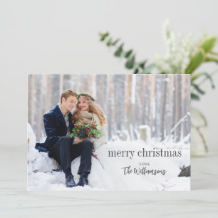Tarjeta Festiva Falso Christmas Black Script Side Overlay Photo
