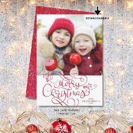 Tarjeta Festiva Falso guión navideño Purpurina rojo foto