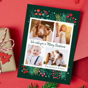 Tarjeta Festiva Familia 4 Collage de fotos Foliage acuarela