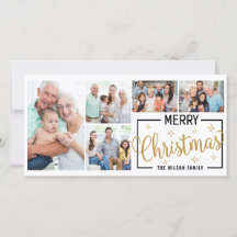 Familia 7 Collage de fotos Oro Blanco Feliz Navida