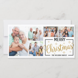 Tarjeta Festiva Familia 7 Collage de fotos Oro Blanco Feliz Navida