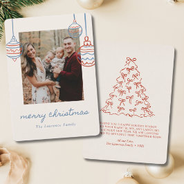 Tarjeta Festiva Familia Blue Christmas Doodle Coquette Bow