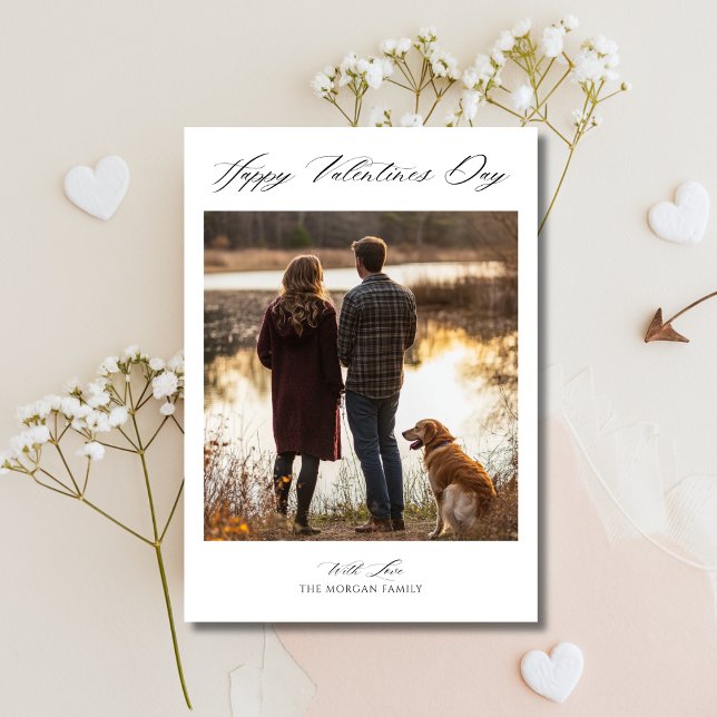 Tarjeta Festiva Familia Boho Calligraphy Black White Día de San Va (Subido por el creador)