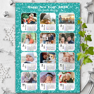 Tarjeta Festiva Familia Calendario 2025 12 Collages de fotos Azul 
