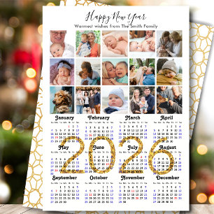 Tarjeta Festiva Familia Calendario 2026 15 Collages de fotos Purpu