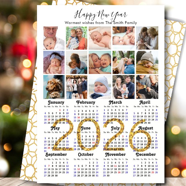 Tarjeta Festiva Familia Calendario 2026 15 Collages de fotos Purpu (Subido por el creador)