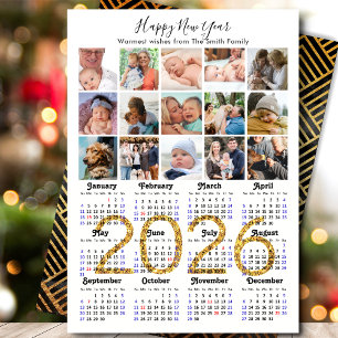 Tarjeta Festiva Familia Calendario 2026 15 Collages de fotos Purpu