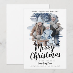 Tarjeta Festiva Familia cepillada de cuatro fotos de embarazo
