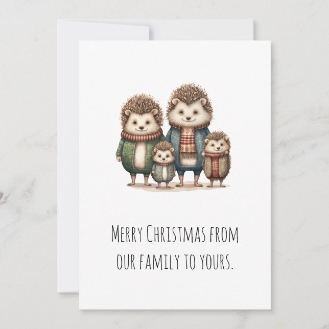 Tarjeta Festiva Familia Cute Hedgehog (Anverso)