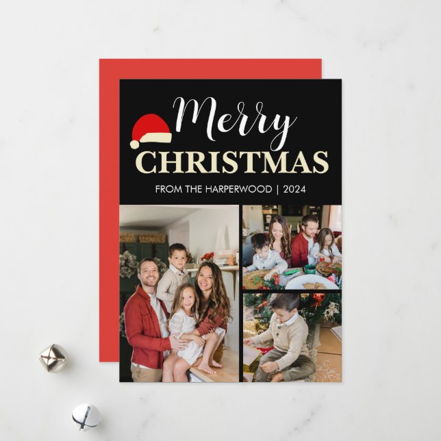 Tarjeta Festiva Familia de 3 Navidades de fotografía simple y eleg (Anverso/Reverso In Situ)