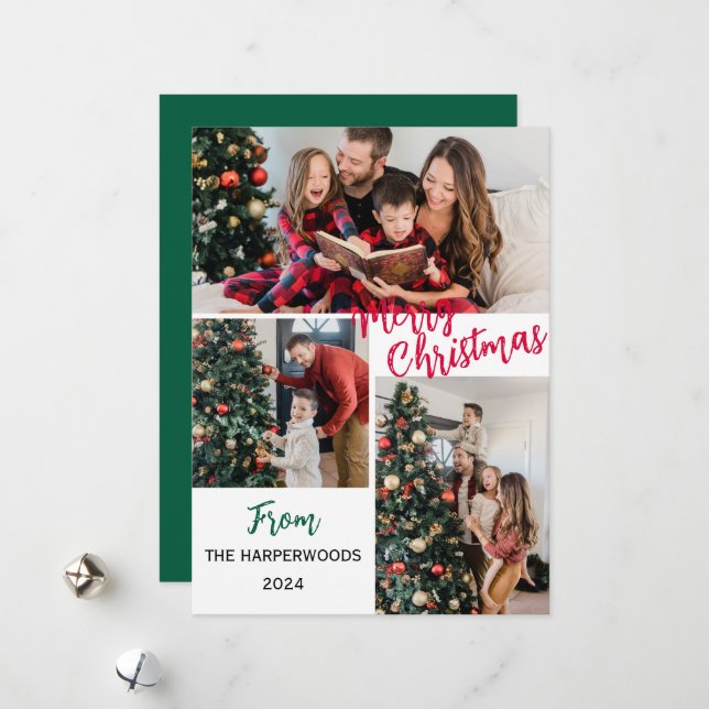 Tarjeta Festiva Familia de 3 Navidades de fotografía simple y eleg (Anverso/Reverso In Situ)