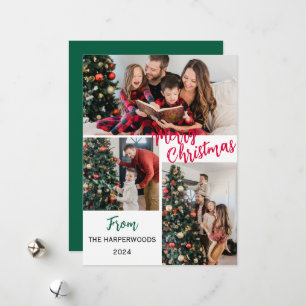 Tarjeta Festiva Familia de 3 Navidades de fotografía simple y eleg