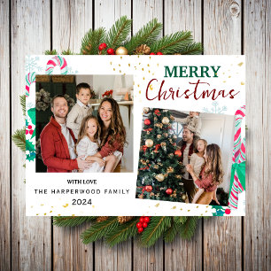 Tarjeta Festiva Familia de 3 Navidades de fotografía simple y eleg