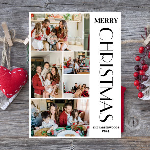 Tarjeta Festiva Familia de 5 Navidades de fotografía elegante y se
