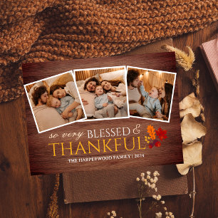 Tarjeta Festiva Familia de acción de gracias de Rustic Wood Fall