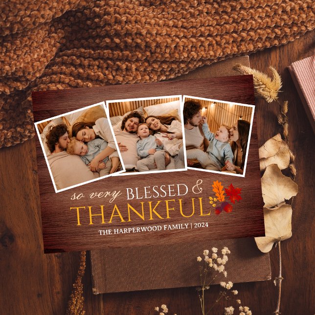 Tarjeta Festiva Familia de acción de gracias de Rustic Wood Fall (Subido por el creador)