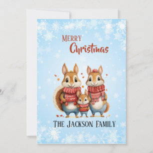 Tarjeta Festiva Familia de ardillas de invierno con bufandas