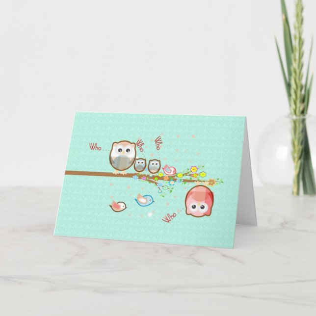 Tarjeta Festiva Familia de búhos curas de San Valentín en una tarj (Anverso)