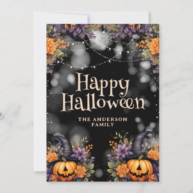 Tarjeta Festiva Familia de calabazas Foto Happy Halloween Card (Anverso)