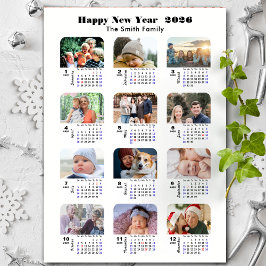 Tarjeta Festiva Familia de calendarios 2026 12 Collages de fotos M