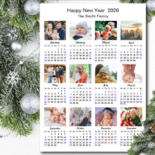 Tarjeta Festiva Familia de calendarios 2026 12 Collages de fotos M