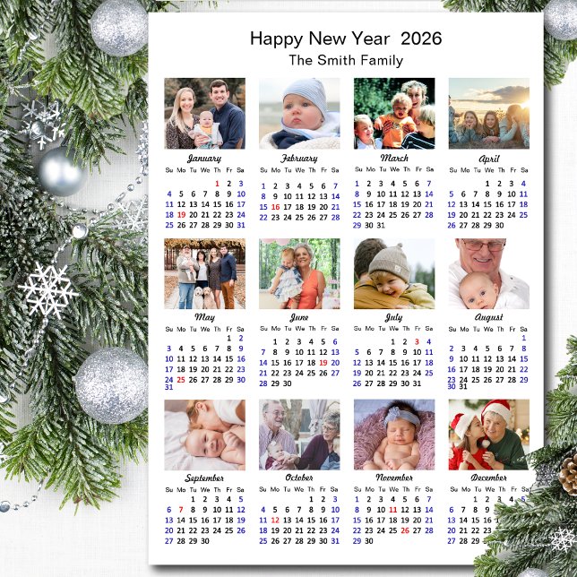 Tarjeta Festiva Familia de calendarios 2026 12 Collages de fotos M (Subido por el creador)