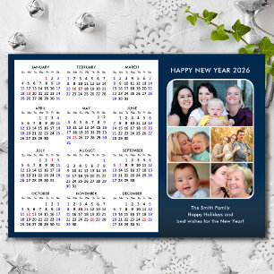 Tarjeta Festiva Familia de calendarios 2026 Foto Minimalista azul