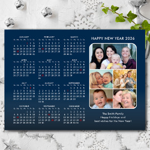 Tarjeta Festiva Familia de calendarios 2026 Foto Minimalista azul