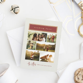 Tarjeta Festiva Familia de Collages de fotos de amor rojo y oro