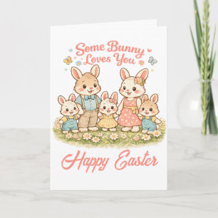 Tarjeta Festiva Familia de conejos acuarela caprichosa Feliz Pascu