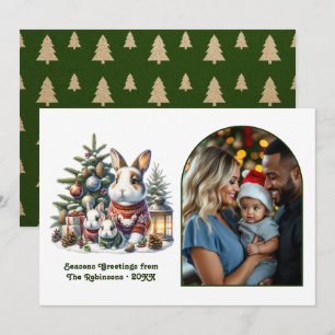 Tarjeta Festiva Familia de conejos del bosque Foto navideña acoged