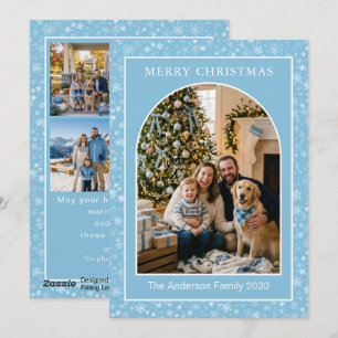Tarjeta Festiva Familia de copo de nieve azul de invierno con arco