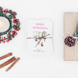 Tarjeta Festiva Familia de feriados con ornamentos retro de Merry