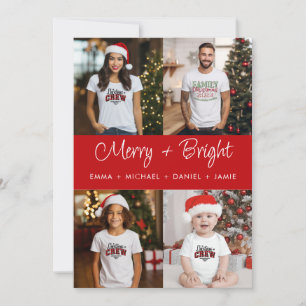 Tarjeta Festiva Familia de fotos Merry and Bright Red Panel 4