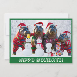 Tarjeta Festiva Familia de hipopótamos lindos en pijamas personali