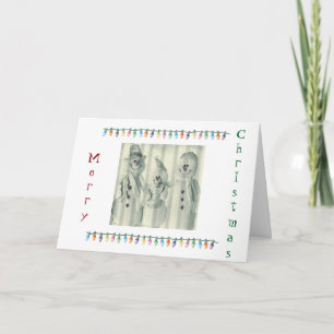 TARJETA FESTIVA **FAMILIA DE HOMBRES DE NIEVE SUAVE** DICEN FELIZ 