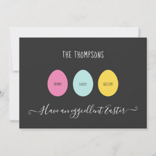 Tarjeta Festiva Familia de Huevos de Pascua de 3 Eggcellent